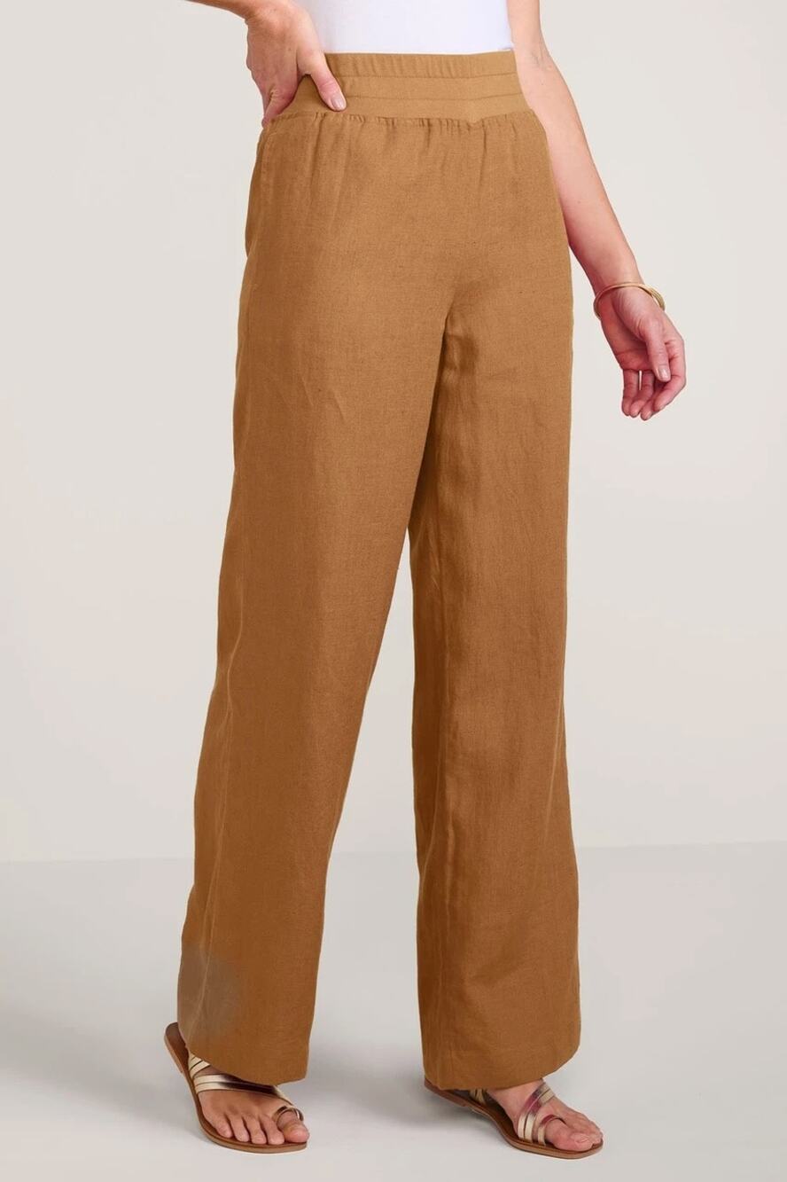 Soft Surroundings Aliso Point Linen Pants Womens Medium Tan Neutral Minimalist